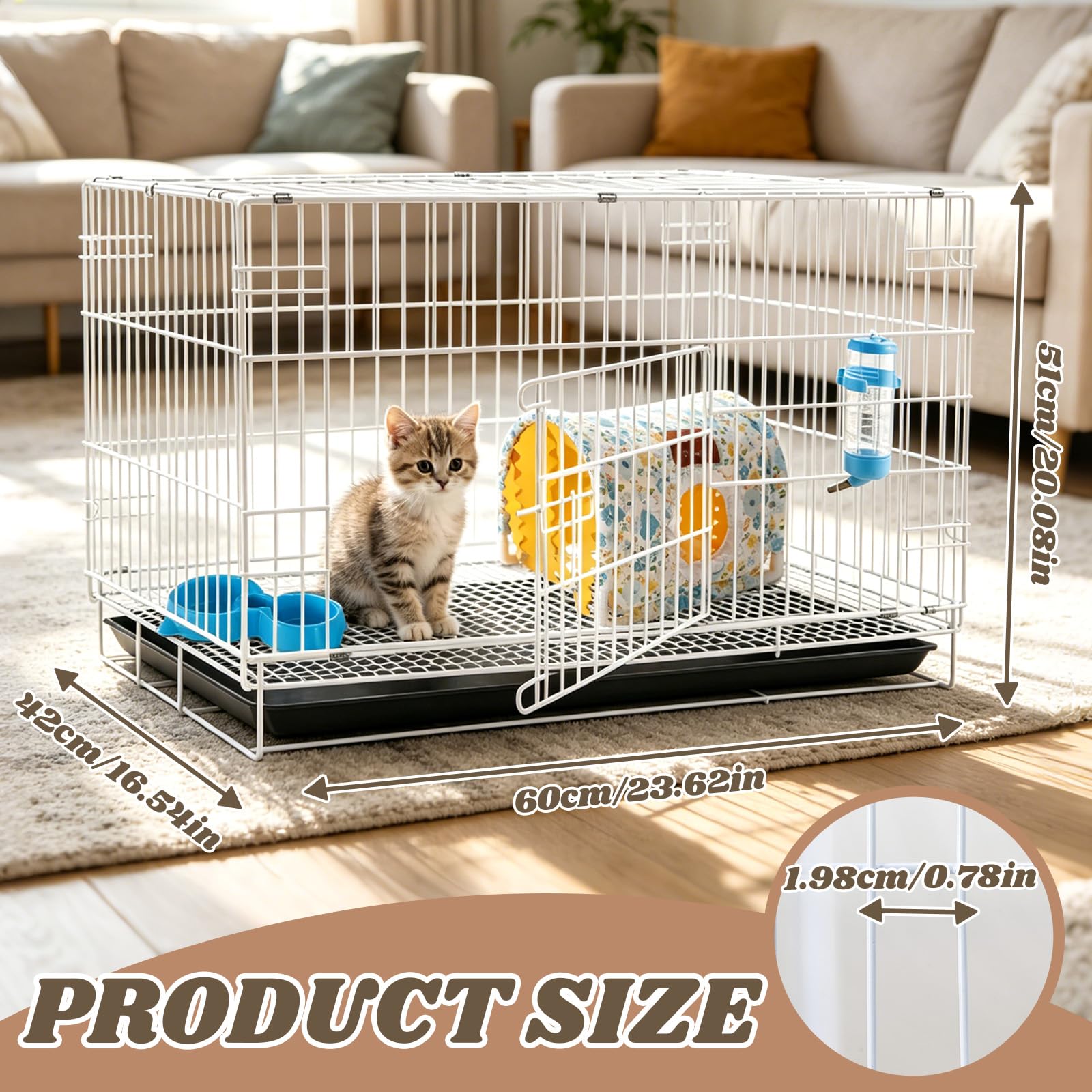 Cage d'intérieur en fil métallique pour petits animaux, 61 x 35,6 x 30,5 cm, avec bouteille d'eau, bol de nourriture et nid lavable, pour hamster, cochon d'Inde, lapin, furet, chinchilla
