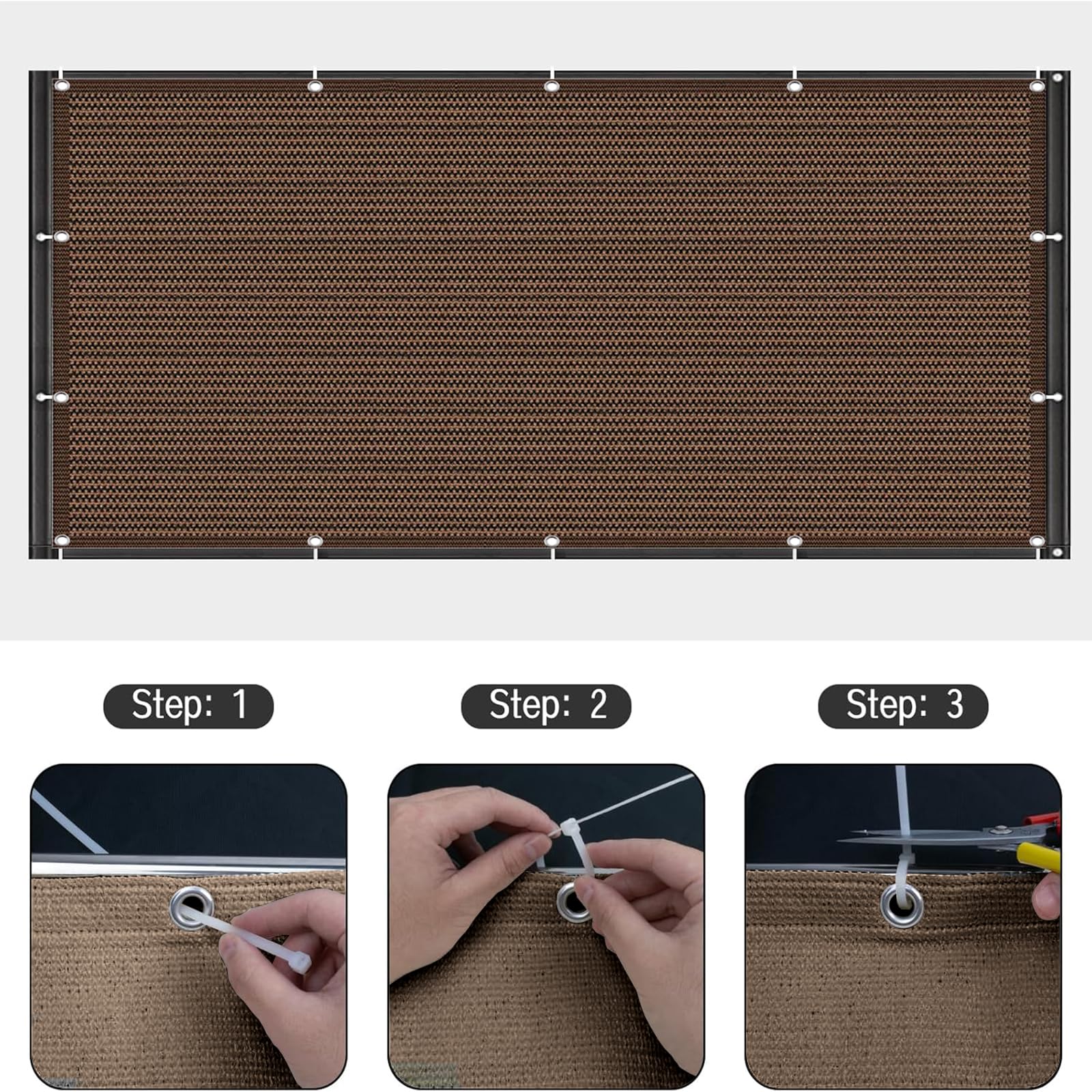 Copri Ringhiera Balcone 180 x 290 cm Ombreggiante, Protezione Solare e Traspirabilità, Recinzione Copri Ringhiera Balcone con Funi e Fascette per Giardino Terrazza, Marrone