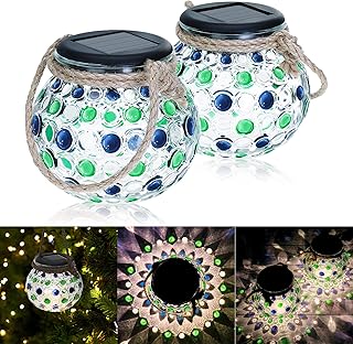 Solarlaterne Außen Deko Glas Kugel, SGODDE 2 Stücke Solar Deko Laterne Dekolicht, IP44 Wasserdichte Aussen Hängeleuchte,Hä...