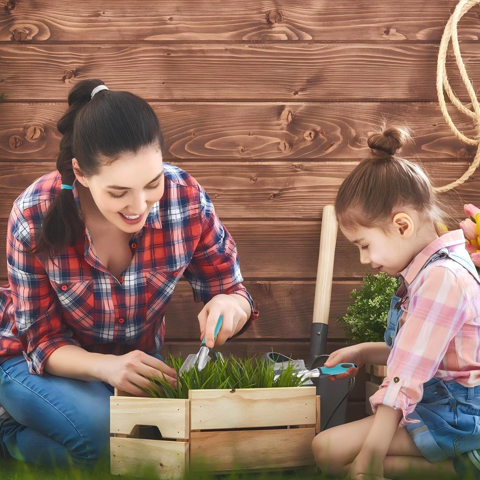 7 Piezas Herramientas de Jardín Kit Jardineria,Kit de Jardinería,Herramientas de Mano de Jardín,para Trasplantar Flores y Verduras,Aflojar el Suelo,Desherbar