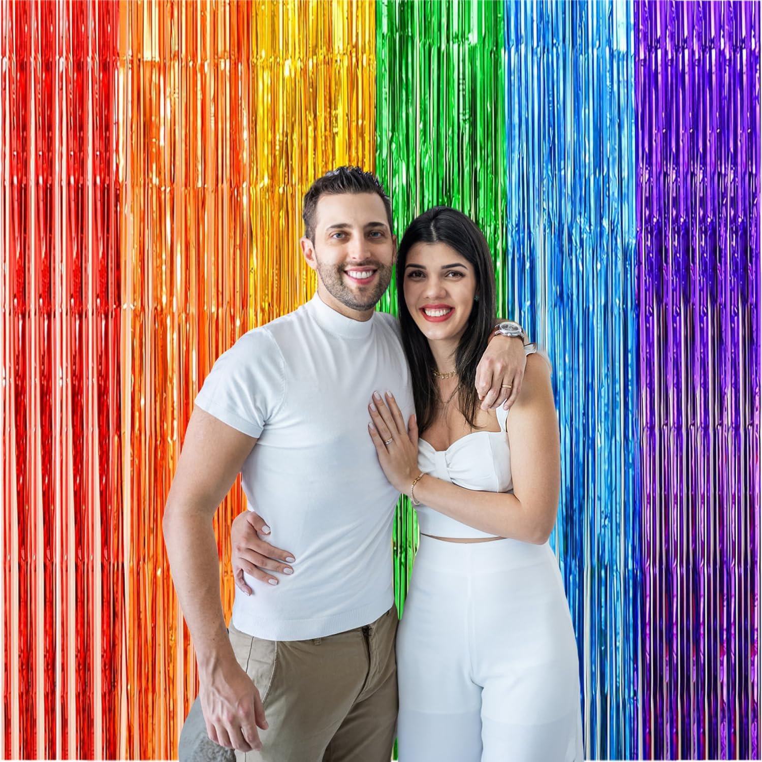 2 Pack Rainbow Foil Fringe Curtains, 3.3x6.6 Ft Metallic Tinsel Backdrop Party Decorations Door Rainbow Streamers for Birthday Wedding Engagement Decor,Photo Booth Props, Party Supplies Rainbow 3SX image 7 of 7 B0F1KRC2TD