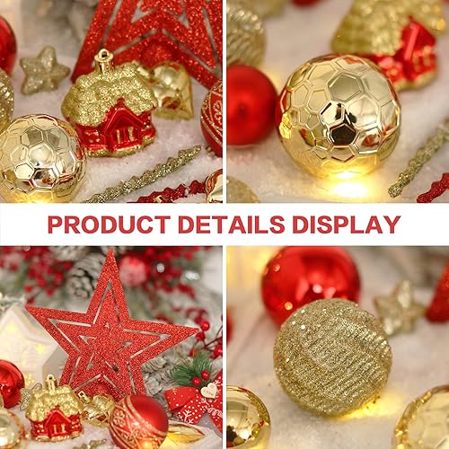Vista 3 de Juego de adornos de bola de Navidad, 88 piezas de plástico inastillables para colgar en el árbol de Navidad, decoración para interiores del hogar