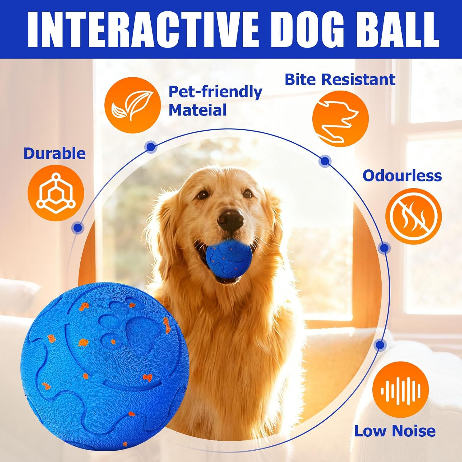 Interactive Dog Ball Auto Rolling, 3 Mode Auto Bouncing Ball, Automatic Moving, Rotating and Bouncing, Chew Proof E-TPU, Activated Dog Stimulation, Toy to Keep Them Busy - Image 2