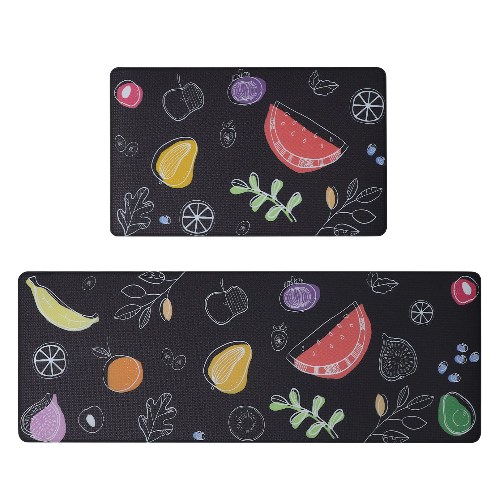Rempry Fruit Kitchen Mat Set of 2, Colorful Kitchen Mats for Floor, Cushioned Anti-Fatigue Kitchen Rugs Non-Slip Comfort Standing Mat for Kitchen Sink Office, 17"x47"+17"x29"
