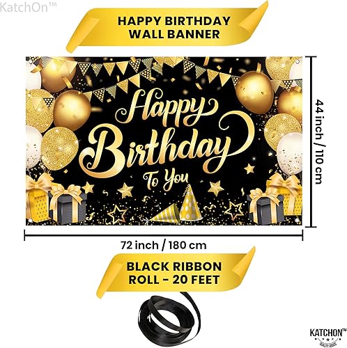 Miniatura 3 de KatchOn, Cartel de feliz cumpleaños negro y dorado  Xtragrande de 72 x 44 pulgadas  Decoraciones de cumpleaños para mujeres, hombres, niños y niñas
