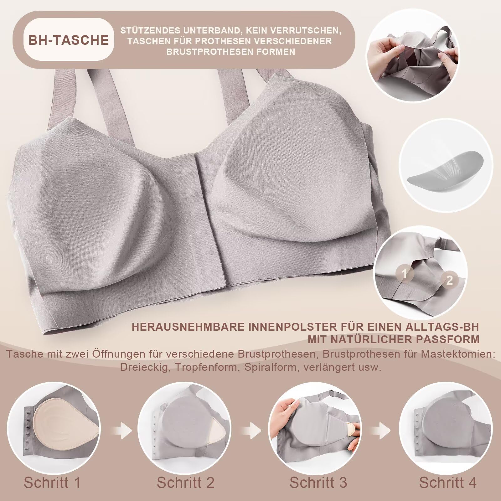 Reggiseno mastectomia chiusura anteriore reggiseno chirurgico senza cuciture con tasca protesi per protesi mammarie forme del seno