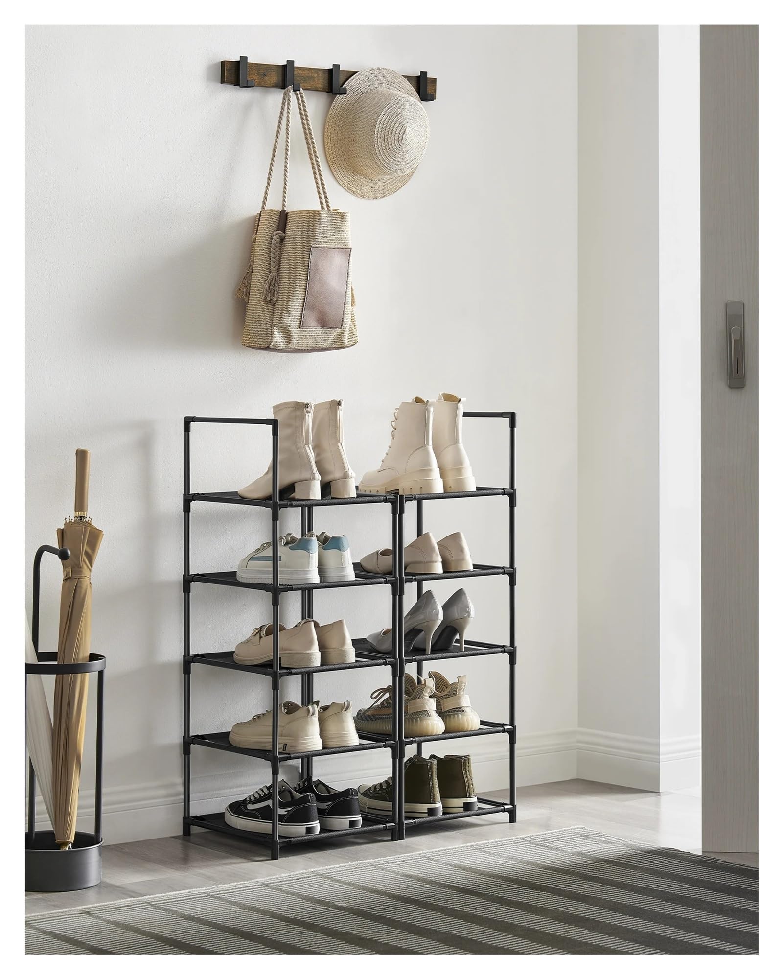 10-Tier Shoe Rack Stand 33x173cm Space Saving Metal