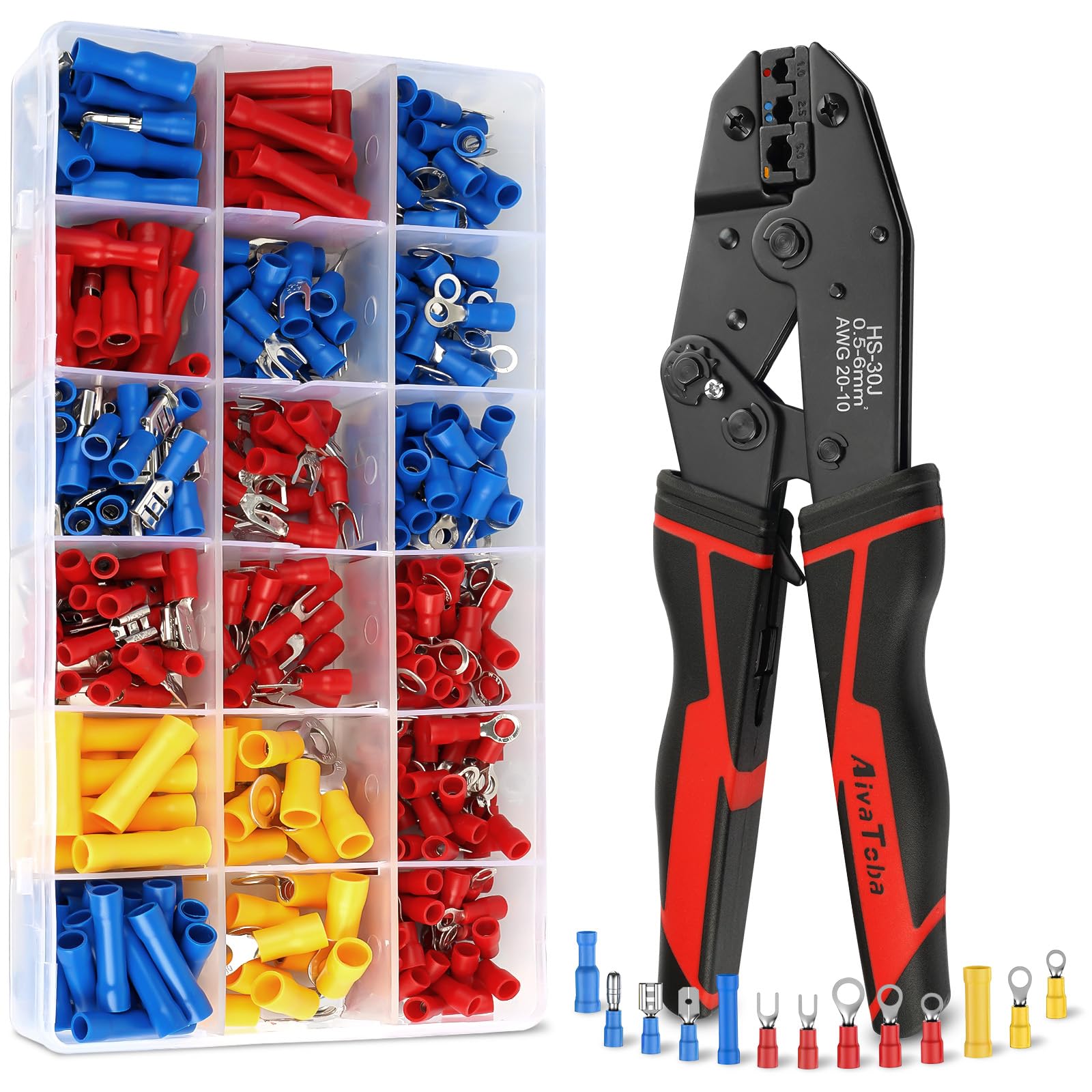 Wire Crimping Tool Set, Professional Ratchet Crimper Tool with 370pcs Insulated Wire Terminals Connectors (0.5-6mm²), Electrical Crimp Tool Kit for Automotive, Electrical Repairs & DIY