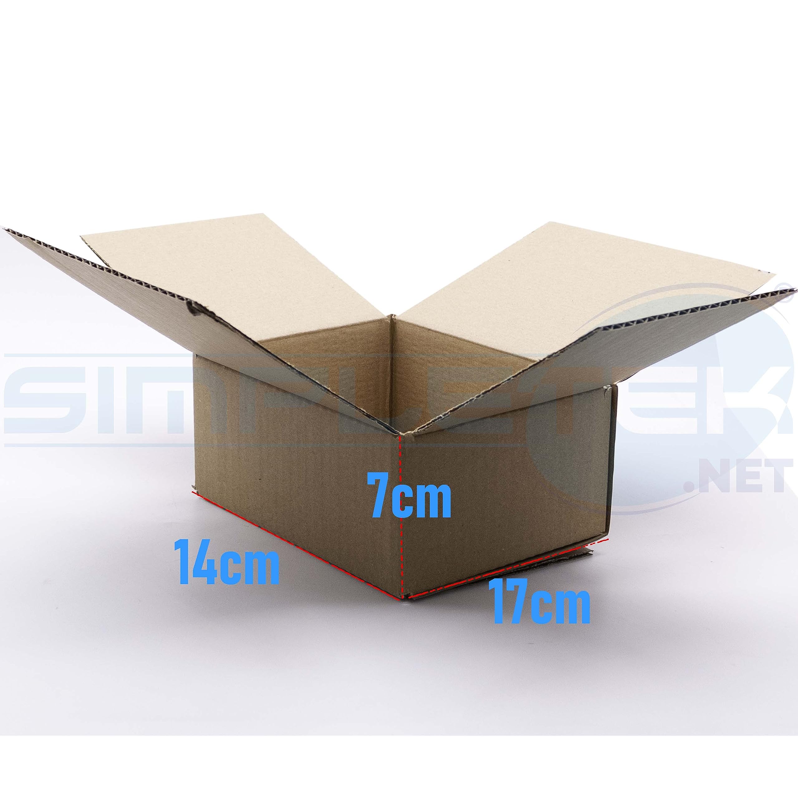 Simpletek - 25 unidades de caja de envío de embalaje marrón reforzada de una sola ola | Medidas 17 x 13 x 7 cm