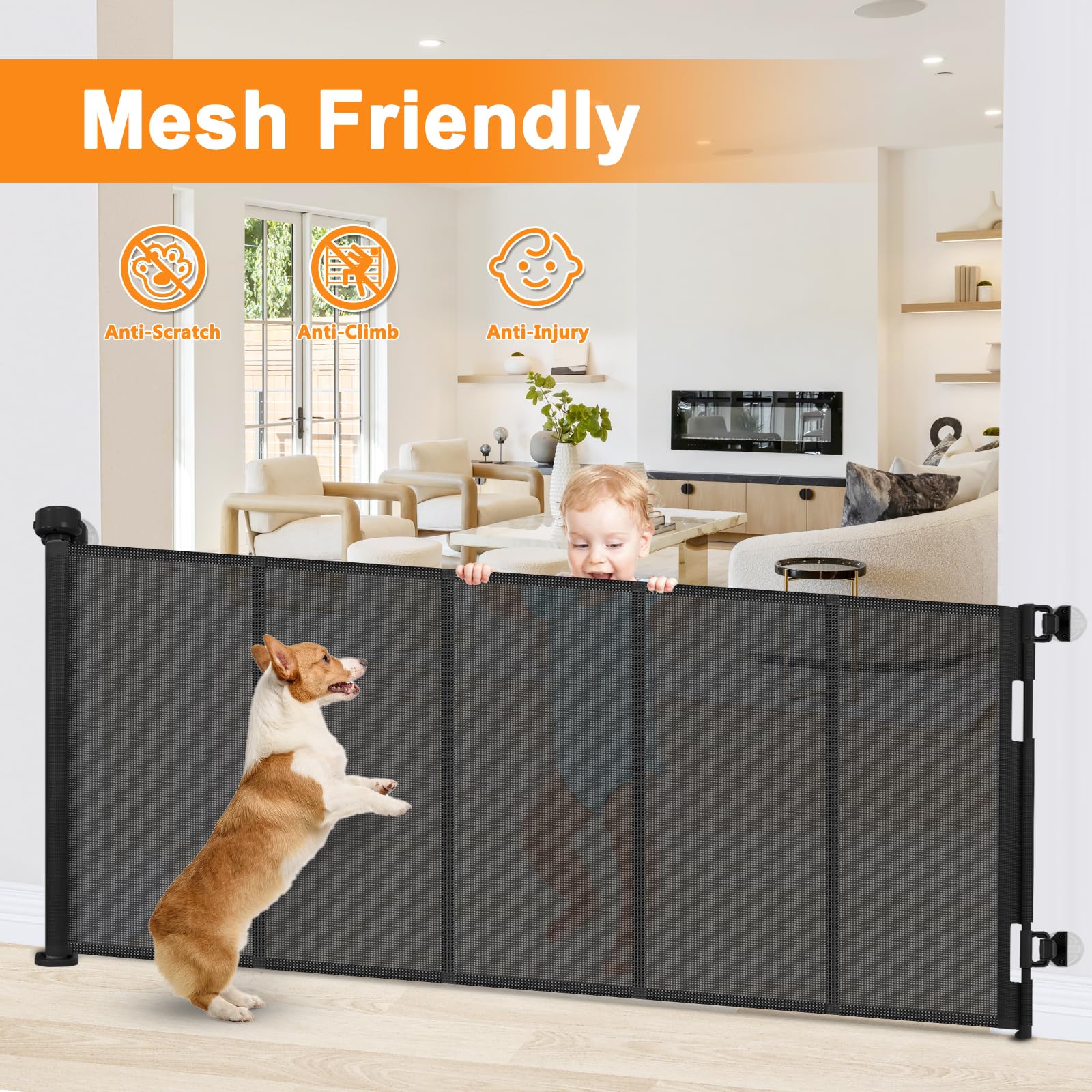 Barrière Rétractable En Aille Pour Bébé Ou Chien, Barrière D'escalier Rétractable, Epêche De