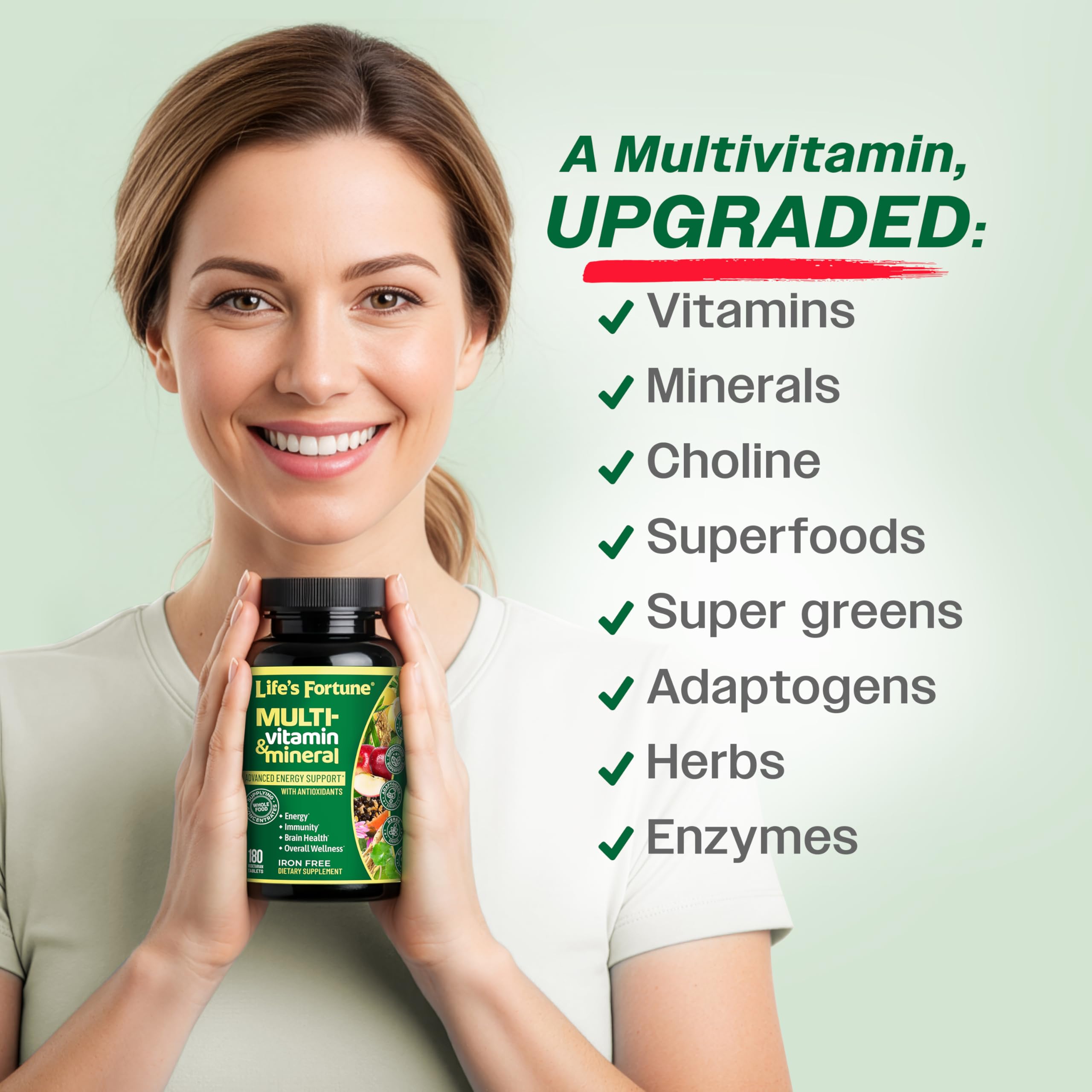 Life's Fortune Whole Food Multivitamin & Mineral Supplement for Men & Women – Energy Support Vitamins for Immune, Brain & Metabolism Support – Iron Free, 180 Vegetarian Tablets — Amazon image 4
