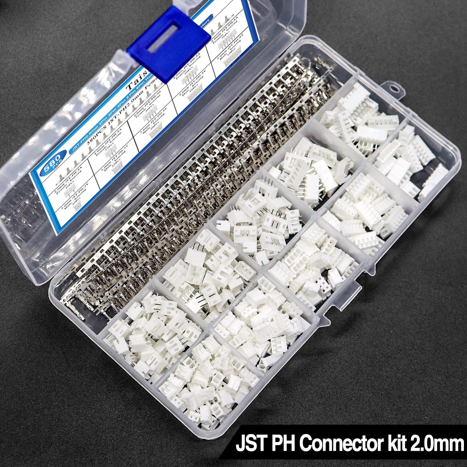 Taiss 580PCS JST PH Connector kit 2.0mm 2/3/4/5/6Pin Housing,Female and Male Adapter Cable Connector Plug,PH2.0mm Female Pin Connectors,JST Connector F-066-580PCS