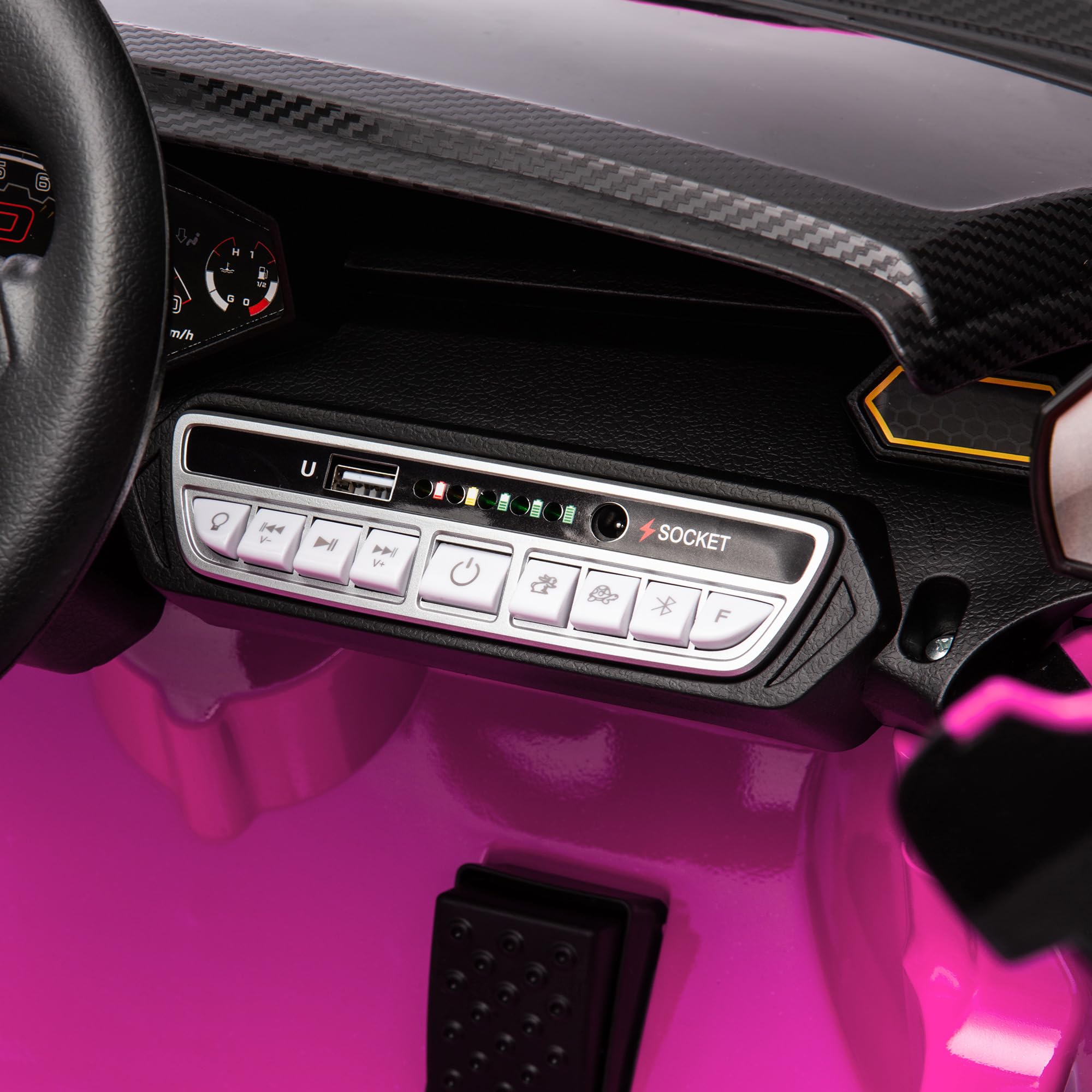 AIYAPLAY Coche Eléctrico para Niños de +3 Años Lamborghini Autentica 2 Motores Potentes Coche Eléctrico con Batería 12V Velocidad 3-5 km/h Mando a Distancia 2,4G Faros Bocina Arranque Suave y MP3 Rosa