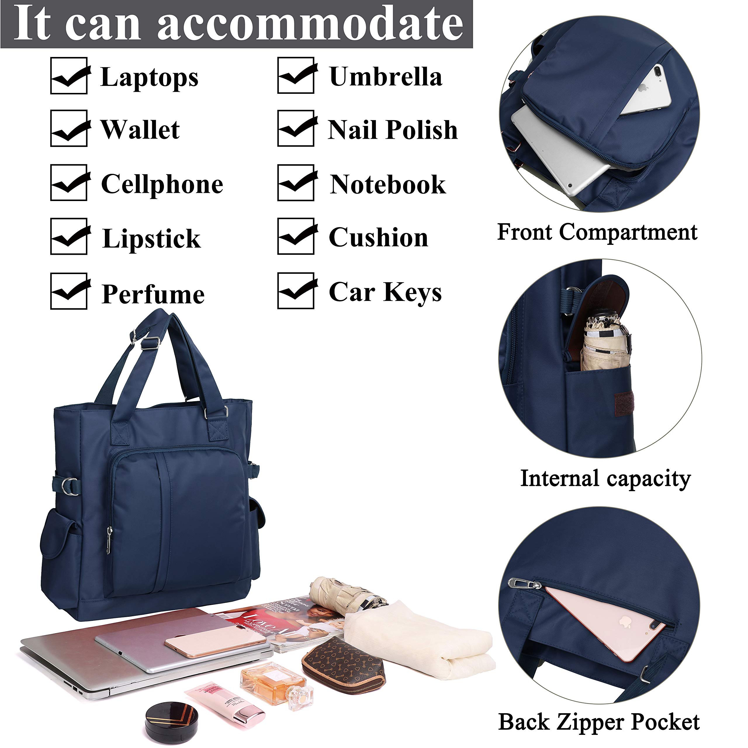 VOLGANIK ROCK Canvas Tote Bag Waterproof Nylon Multi Pocket Shoulder Bags Laptop Work Bag Teacher Purse Handbag for Women Men