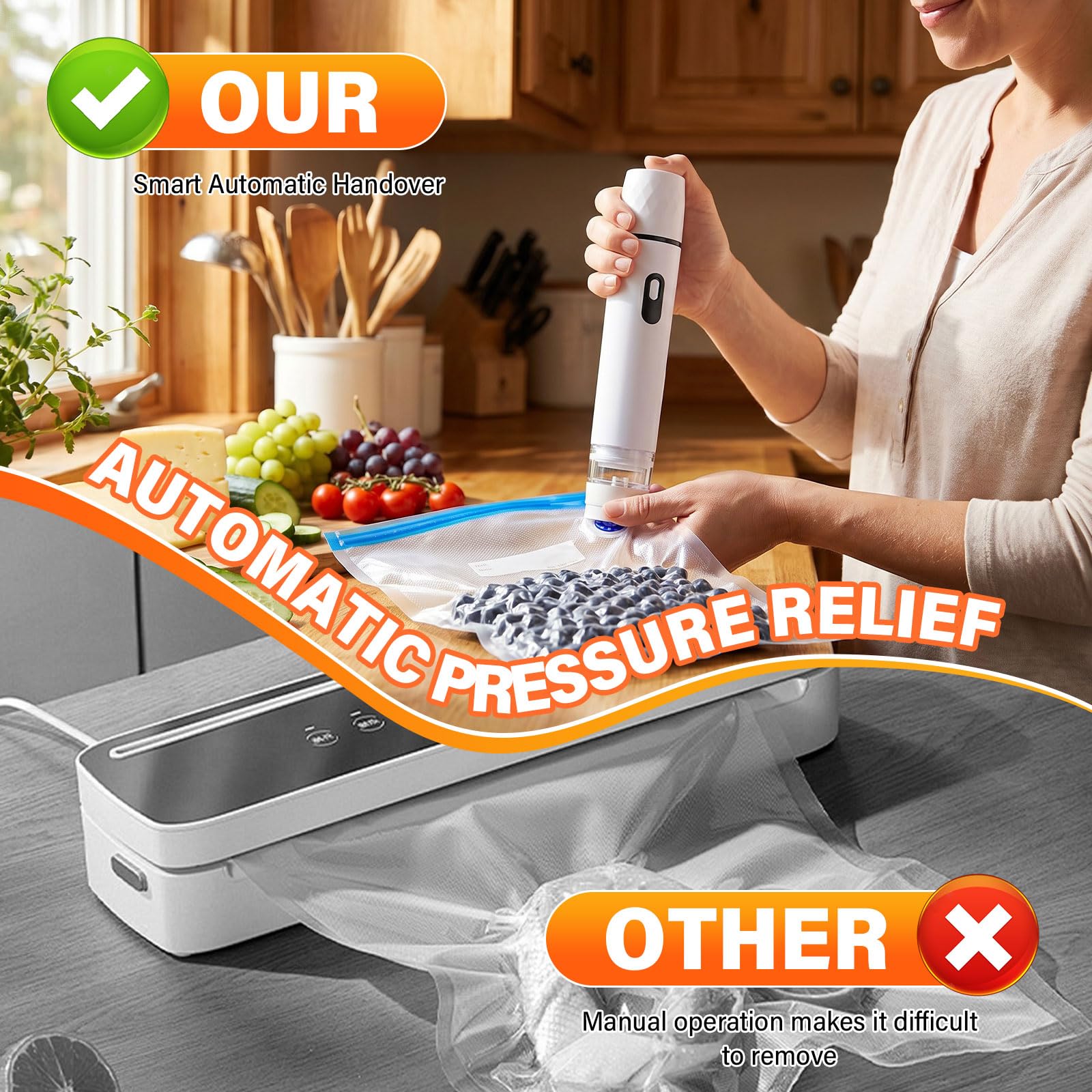 Macchina Sottovuoto Alimenti,60 kPa Sigillatore sottovuoto compatto,Potente Vacuum Sealer,con 20 Sacchetti Sottovuoto,Operazione con un clic,Ideale per Casa,Viaggi,Campeggio e Conservazione