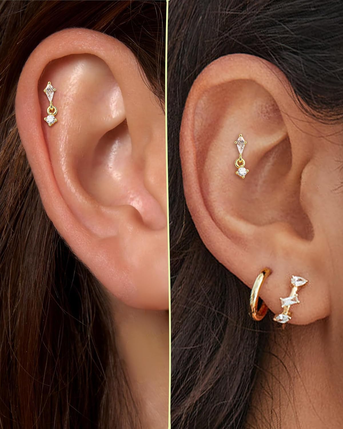 G23 Solid Titanium Cartilage Earring Stud,16G Gold Plated Threadless Push in Helix Tragus Earrings for Women Dangle Helix Tragus Piercing Jewelry 6/8MM