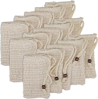 Yarlung 15 Pack Soap Exfoliating Bag Soap Saver Pouch, Natural Sisal Mesh Soap Holder with Drawstrings for Foaming, Drying Soap, Scraps, Shower, Bathtub, Massage