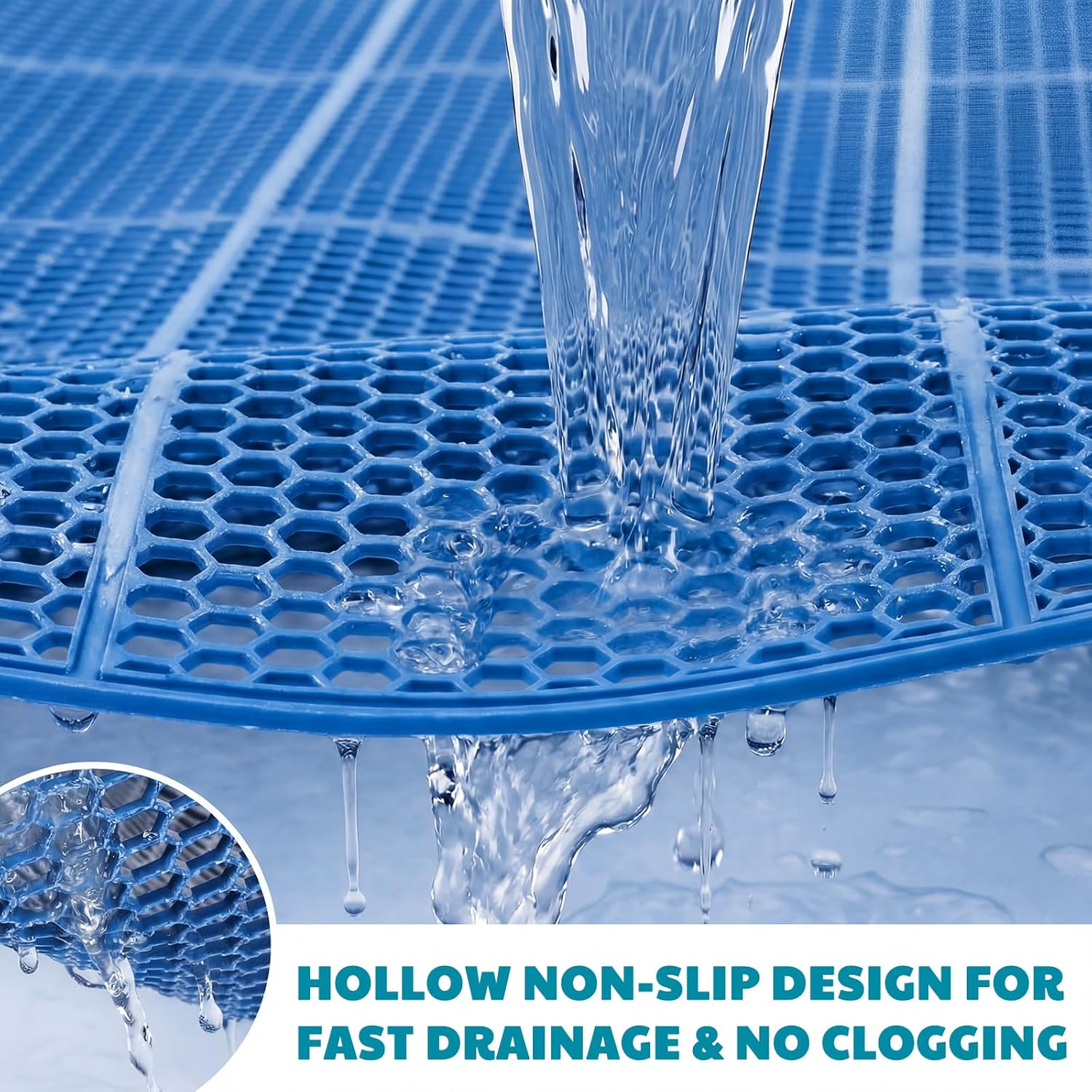 Tondiamo Drainage Pool Flooring Mats Swimming Pool Non Slip Mat PVC Splash Matting Mesh Hollow Doormat Roll for Outdoor Indoor Patio Restaurant Garage Kitchen Bathroom Bars(1.5 x 10 ft,Blue)