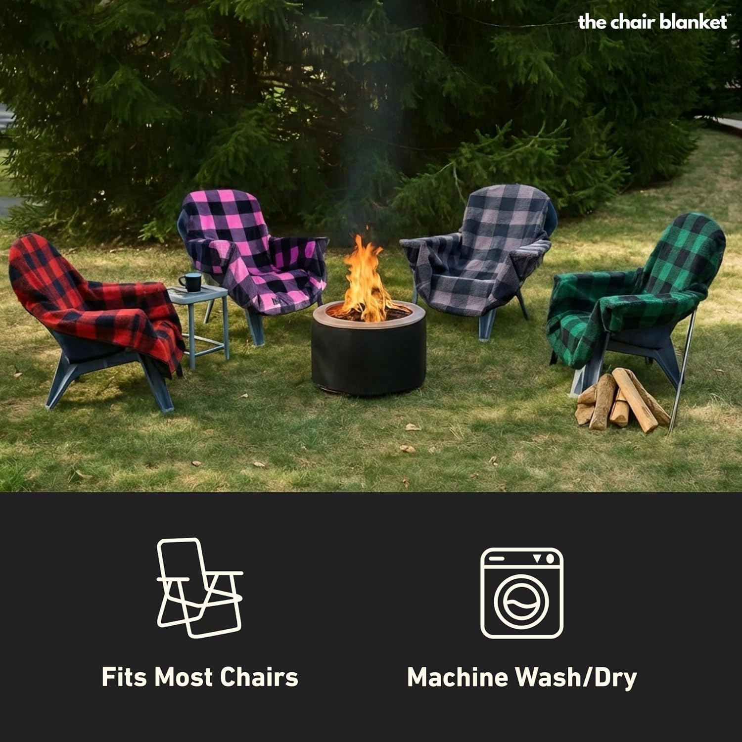 CITYBONFIRES The Chair Blanket™ Reversible Waterproof with Polar Fleece Lining – Portable Outdoor Cover for Camping, Sports & Patio – Folds into Carry Pouch with Strap - Pink Plaid - Image 4