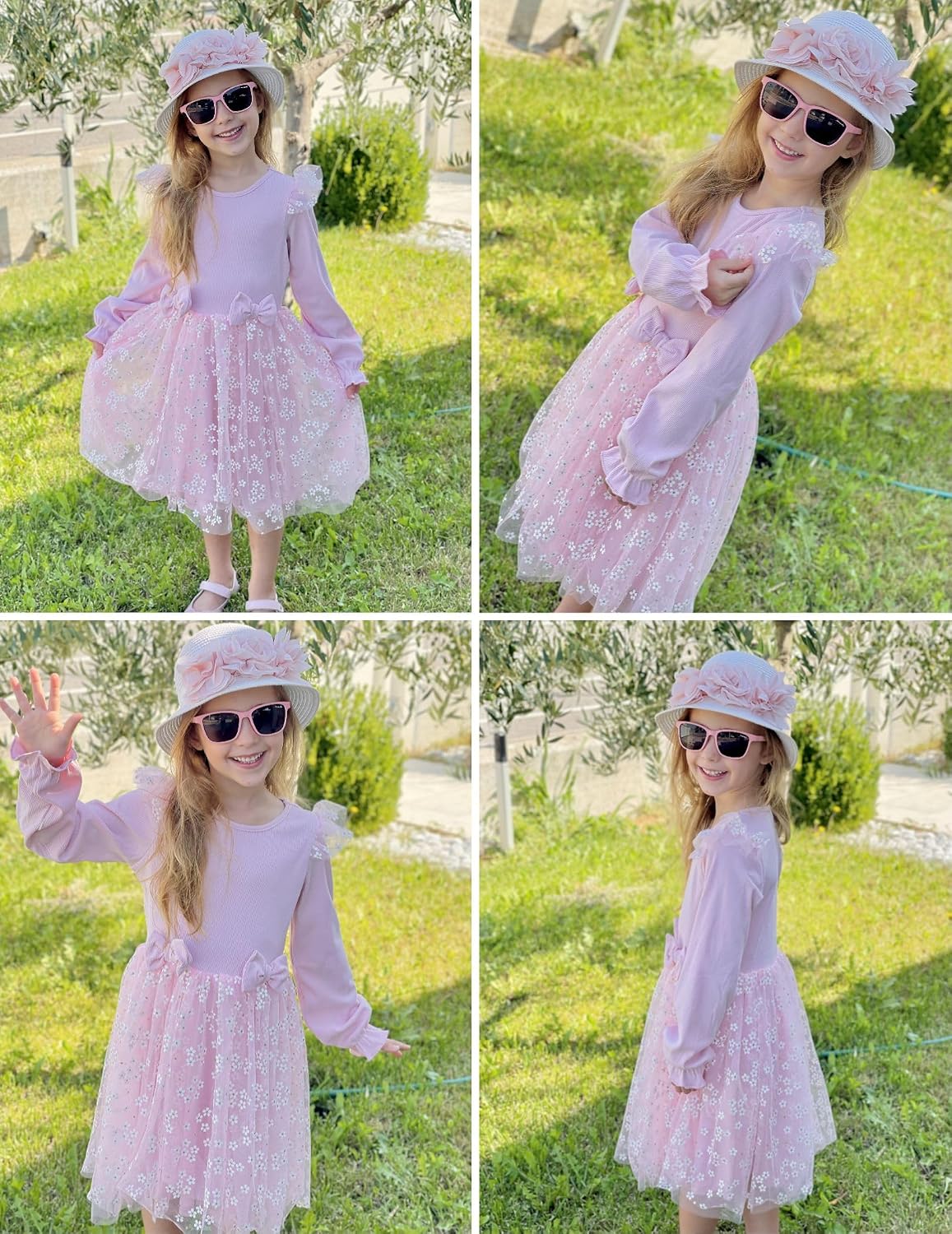 Arshiner Toddler Girls Tulle Dresses with Bow Tie Fall Winter Long Sleeve Formal Party Dress 1-7 Y
