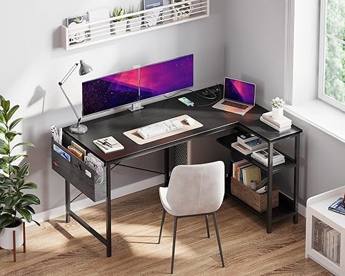 Miniatura 23 de ODK Escritorio pequeño en forma de L de 40 pulgadas para computadora con tomas de corriente, estantes de almacenamiento reversibles y soporte de PC