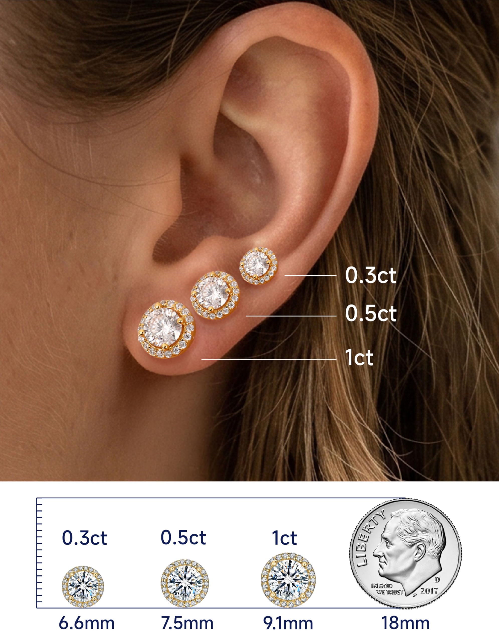 MomentWish Moissanite Ohrringe Gold 585, 0,6/1/2/3 Karat Ohrstecker Rosegold Diamant Echtes Silber Hypoallergen Schmuck Damen Geschenk für Frauen Freundin 4-7,5 mm