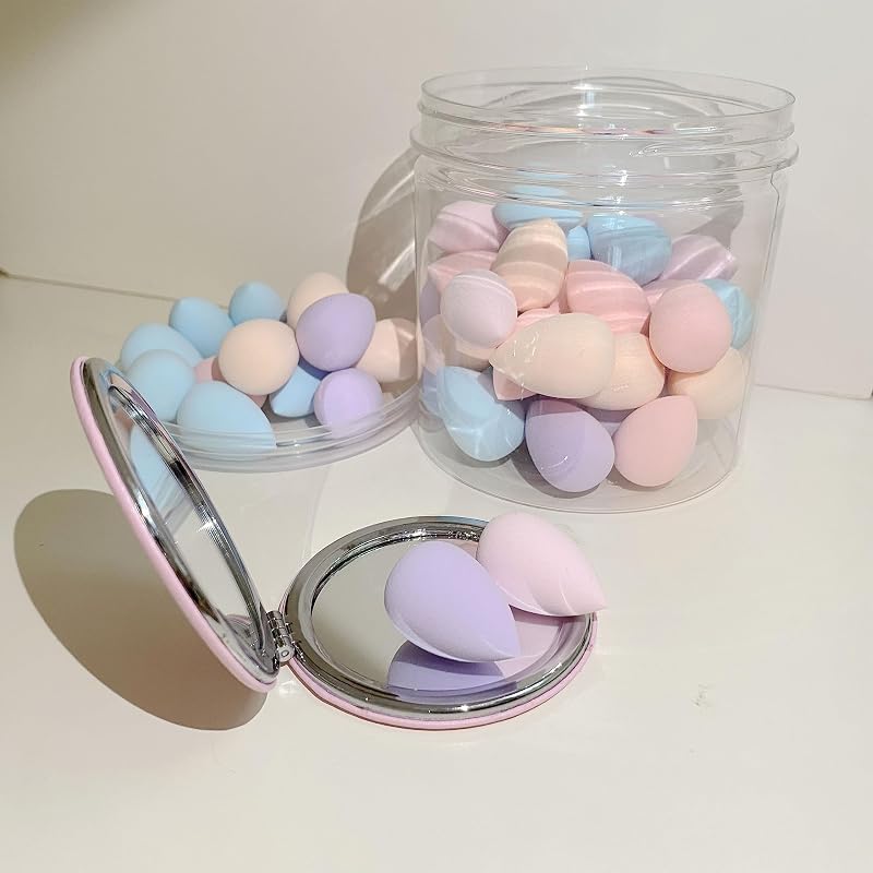 Urradia Kit com 50 esponjas pequenas para maquiagem, espelho e recipiente