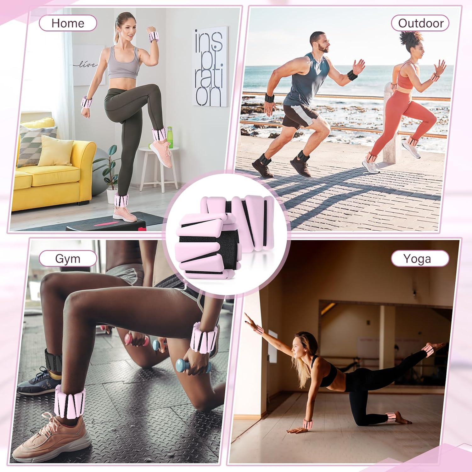 Vinsot Wrist Weights for Women Set of 4（4 Lbs）Adjustable Silicone Ankle Weight Bracelet for Yoga Pilates Gym Workout Running Walking Strength Training(Pink)