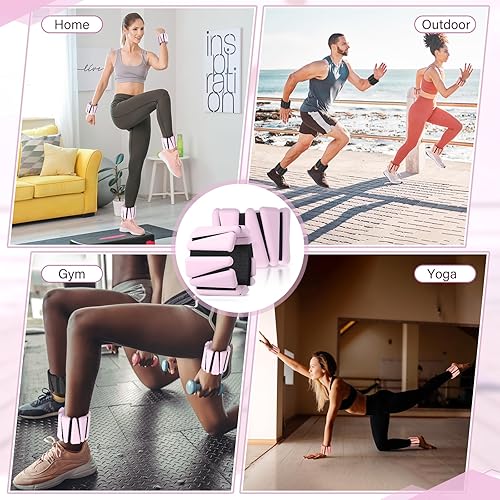Miniatura 7 de Vinsot Pilates - Pesas de muñeca y tobillo para mujer, juego de 4 (2 libras cada una), pulseras con peso ajustables para piernas, para caminar,