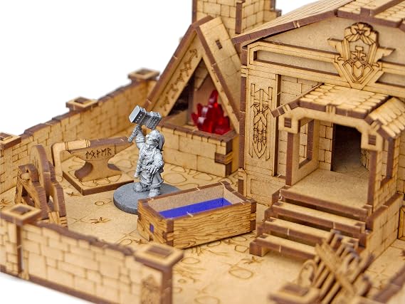 TowerRex Smithy D&D Terrain, DND Buildings, 28mm Miniatures Wargaming Terrain for Dungeons & Dragons, Pathfinder, Warhammer