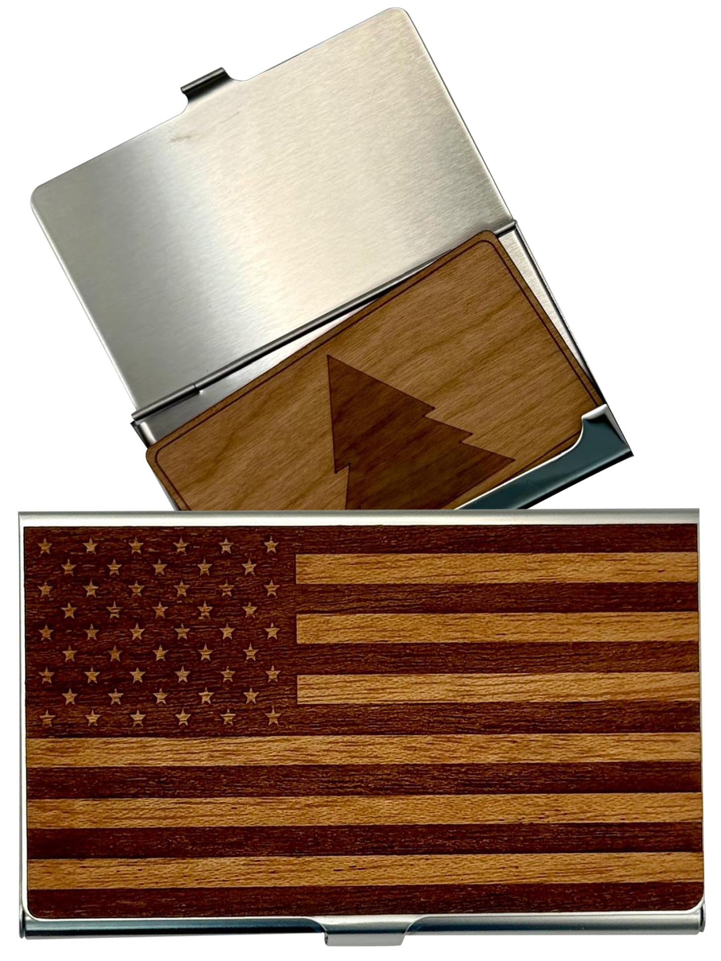 WUDN Handcrafted Business Card Holder Wallet For Men and Women | Holds Up to 20-25 B-Cards or 8-10 Credit Cards | Wooden & Stainless Business Card