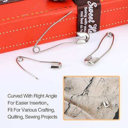 Miniatura 5 de 160 pasadores de seguridad curvados para acolchar con fundas de plástico, 2 tamaños, acero