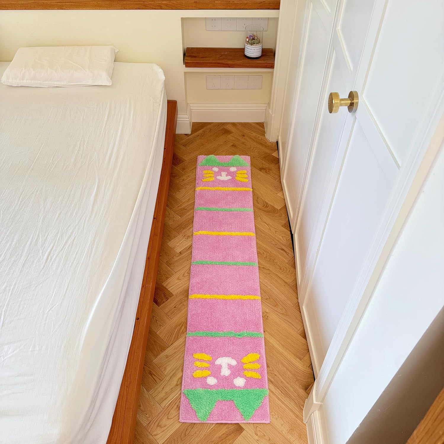 Line Cat Mint-Pink Modular Rug Tile – Washable Anti-Slip Carpet to Build Your Own Area Rug, for Bedroom, Kids Room