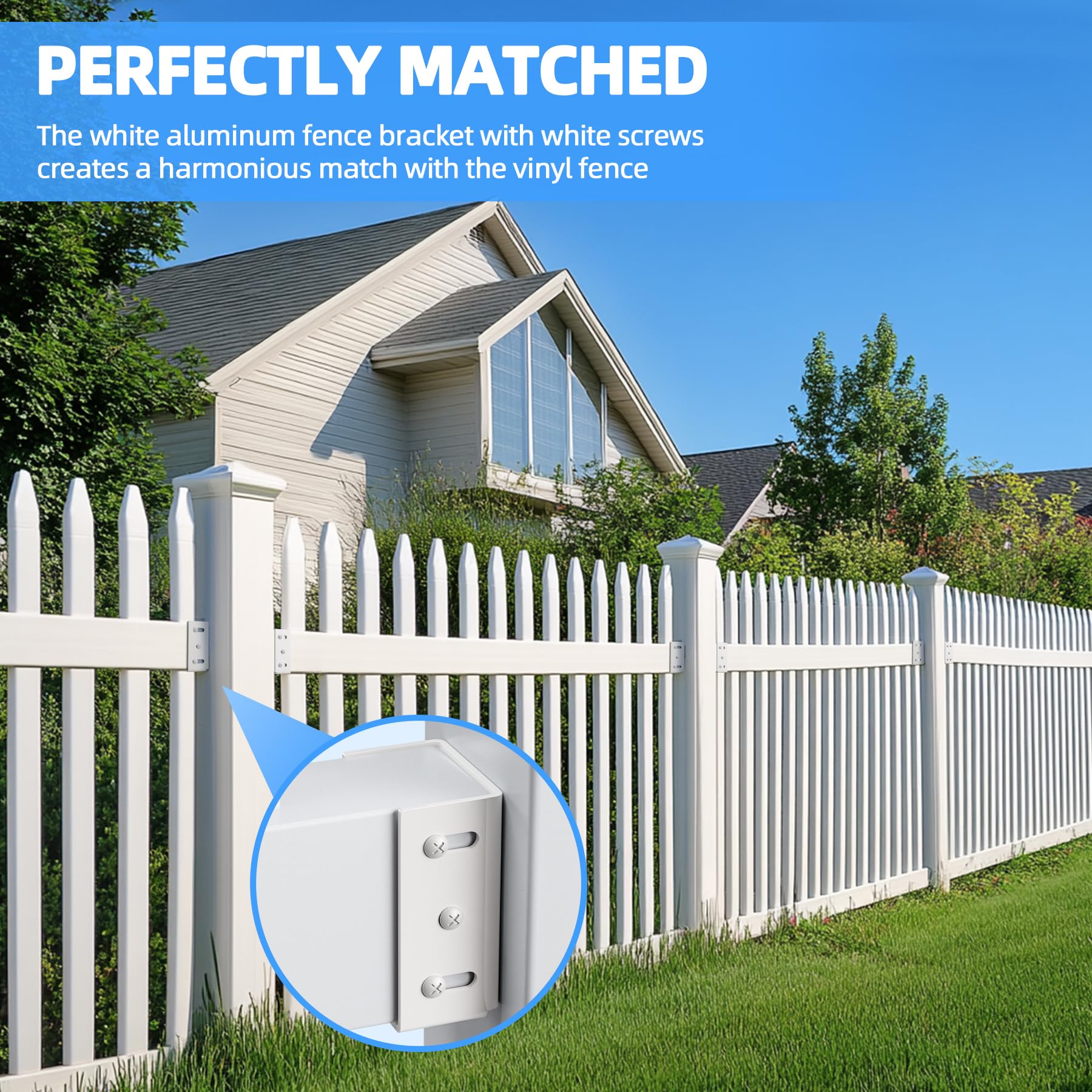 2-Pack Aluminum Fence Rail Metal Brackets – Heavy Duty For Outdoor Vinyl Fencing, Transferable Limited Lifetime Warranty