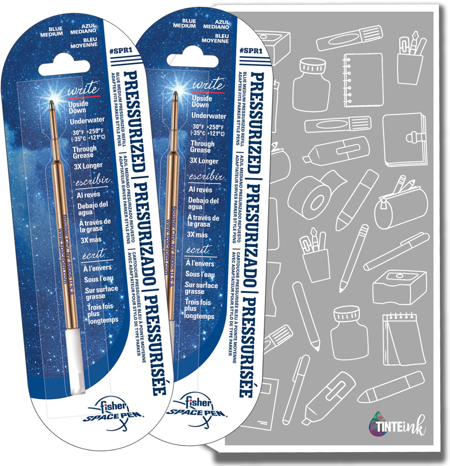 Tinte Ink Ballpoint Ink Cartridge Refill, Blue, 2 Pack, Medium Point Size, Pressurized, Writes Underwater, on Wet Paper, Grease and Upside Down