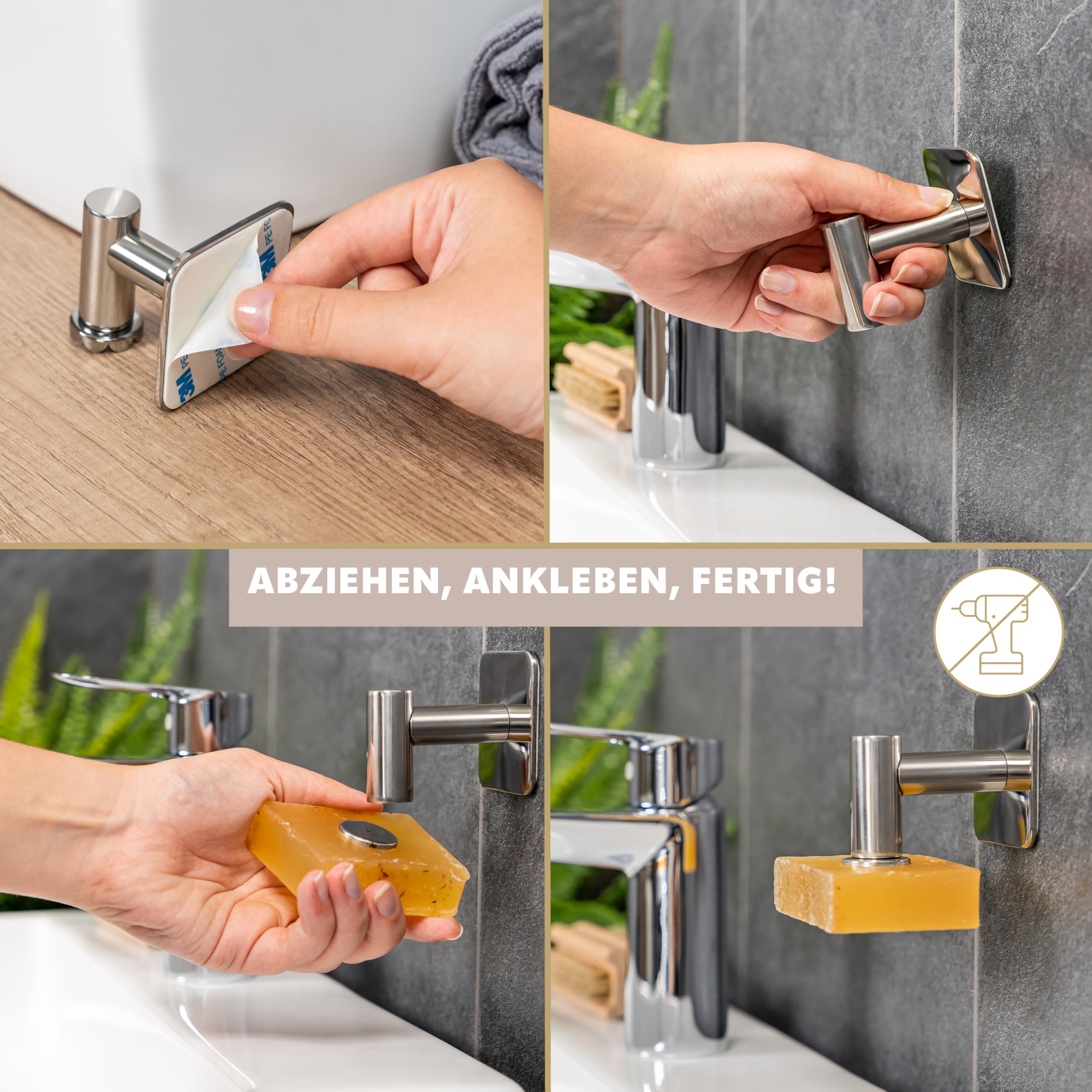 bremermann Magnet-Seifenhalter 2er Set, ideal geeignet für Feste Seifen und Shampoos - frei hängend durch Magnet - Montage durch Ankleben, aus hochglänzendem Edelstahl