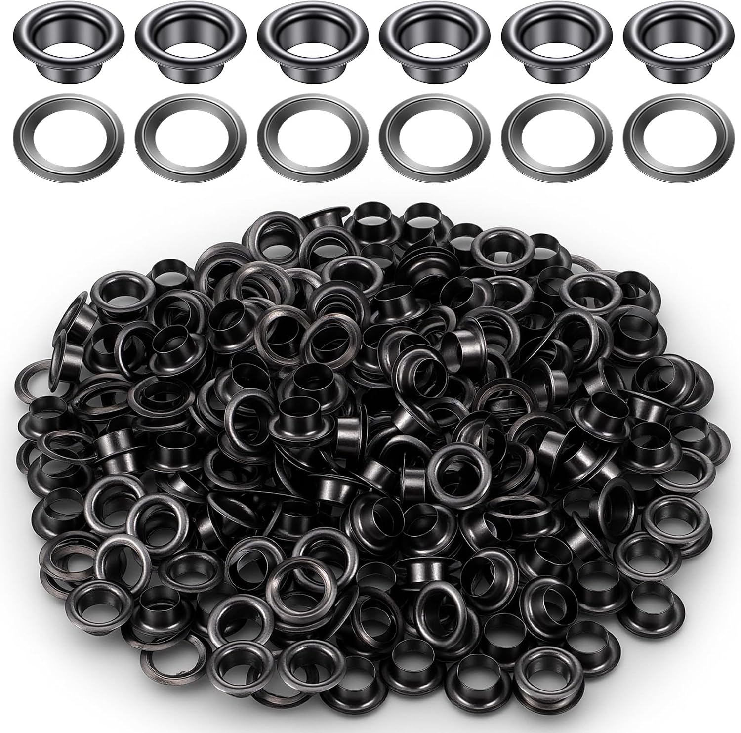 HJZHII 200 Sets Black Metal Eyelets, 1/4 Inch Grommets Eyelets with Washers Eyelet and Grommets Kit Round Inner Hole Grommet Eyelet for Canvas Fabric Shoes Clothing Bead Cores Curtain Tents Leather