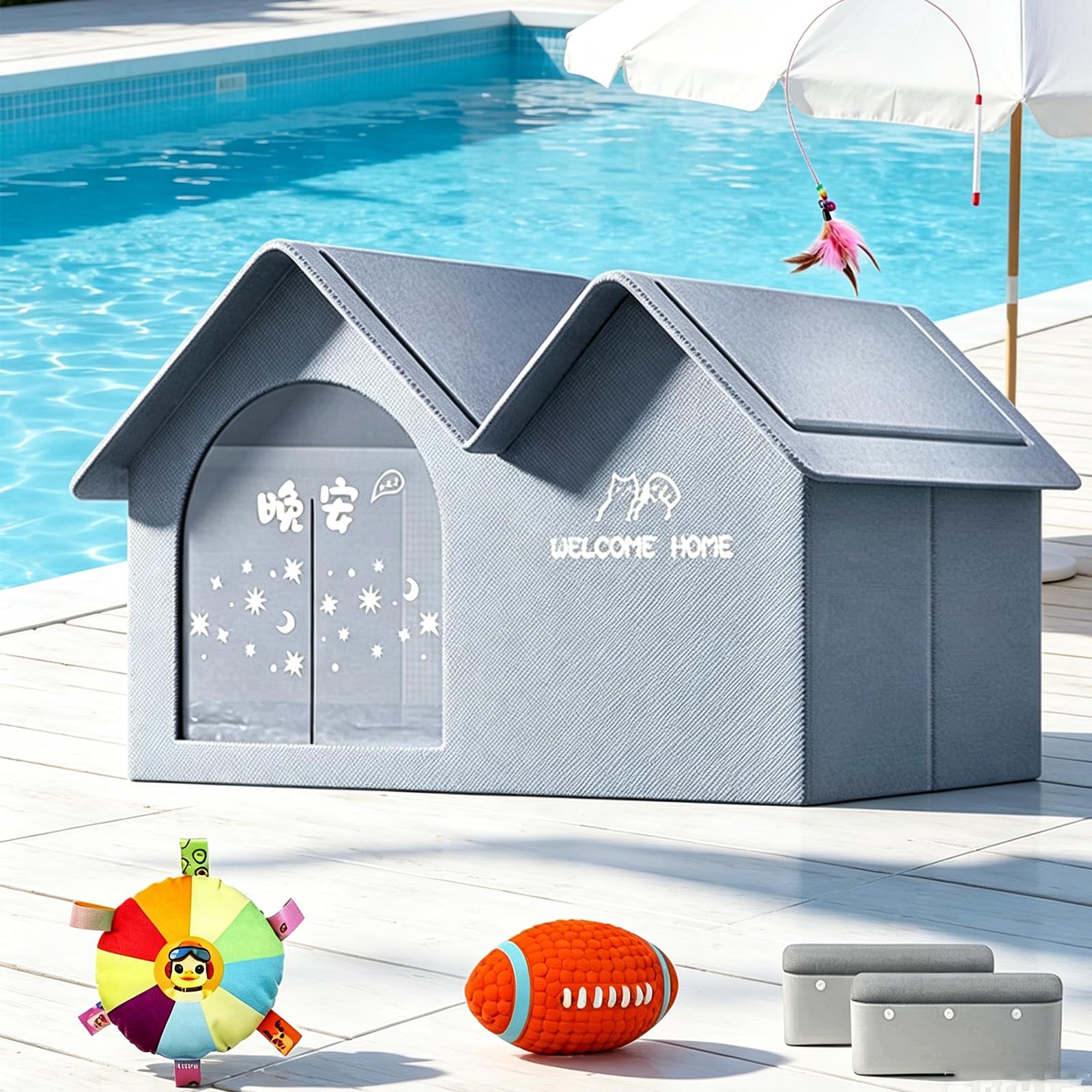 Casa Refrigerante para Mascotas con Bolsas de Hielo, Tienda Plegable Aislante para Gatos y Perros, Refugio Portátil de Verano Interior Exterior (A-45 * 35 * 37 cm)