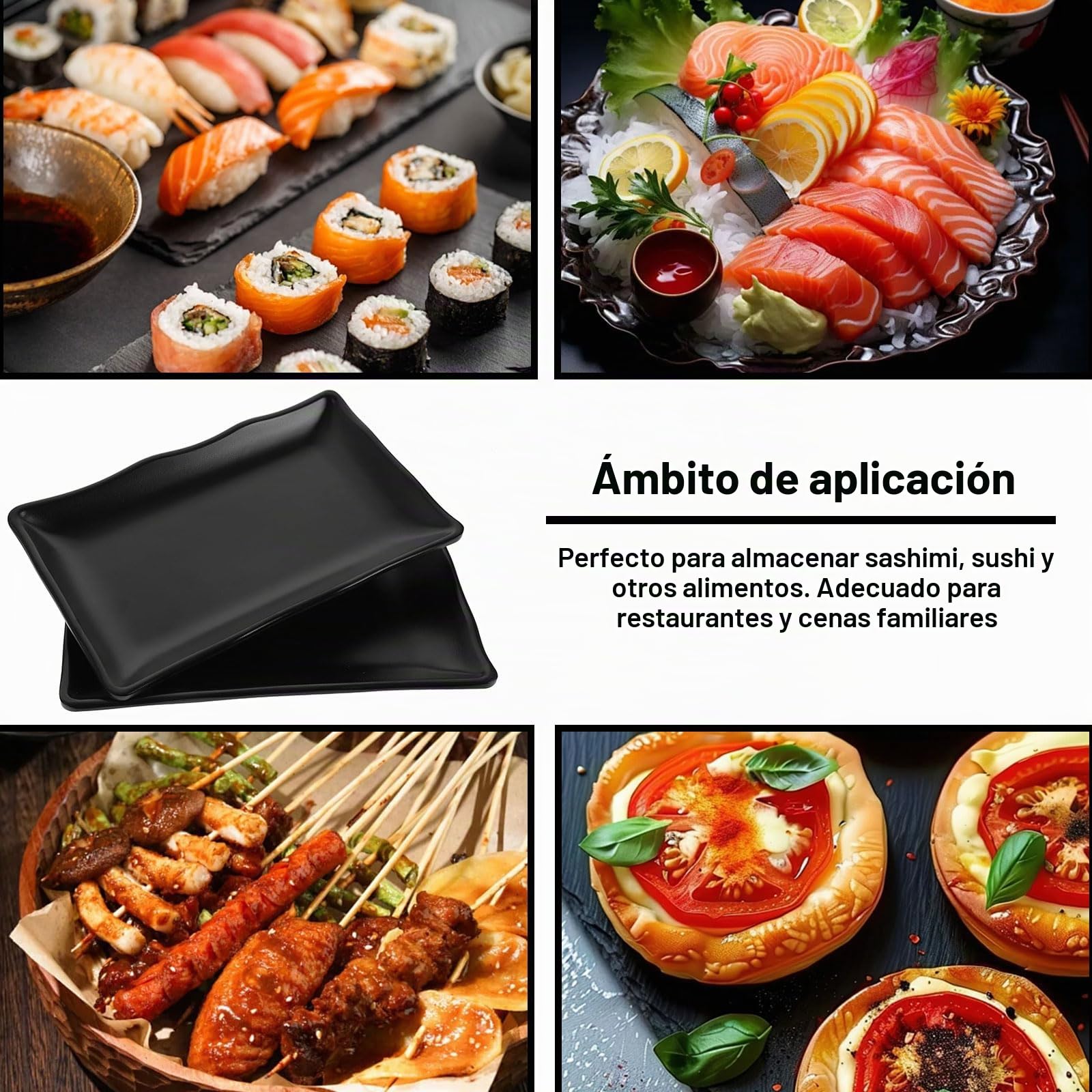Juego de 6 bandejas rectangulares para servir – 20,7 x 12,8 x 2,7 cm – Platos para servir porcelana, reutilizables, para postres, entrantes, platos de ensalada, guarniciones de frutas