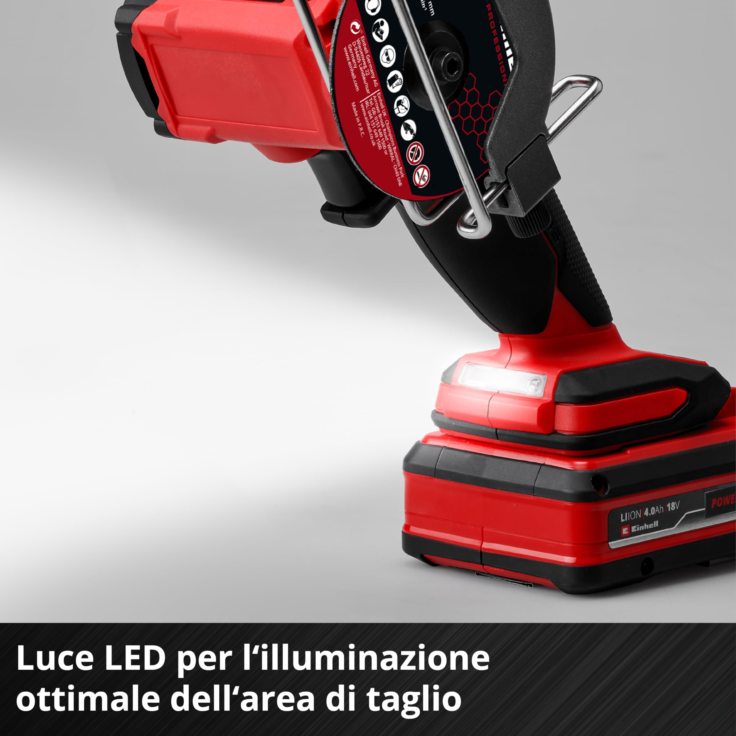 Smerigliatrice Einhell Professional TP-CO 18/76 Power X-Change (18 V, brushless, disco Ø 76 mm, profondità di taglio 16 mm, impostazione profondità di taglio, incl. 4 dischi, batteria esclusa)