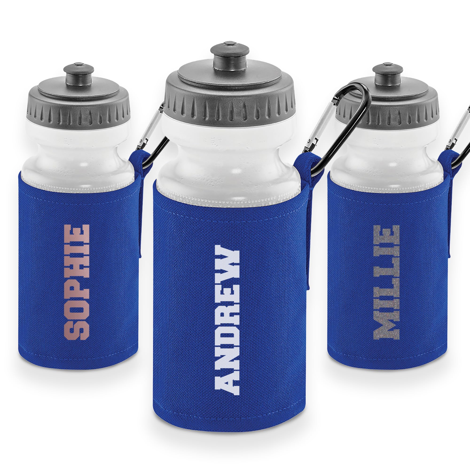 Personalised Name Water Bottle for Kids – Stylish Text Design Sleeve – 500ml BPA Free School & Sports Drinks Flask with Protective Cover and Clip – Reusable Gift for Boys & Girls – 9 Colours — image 1