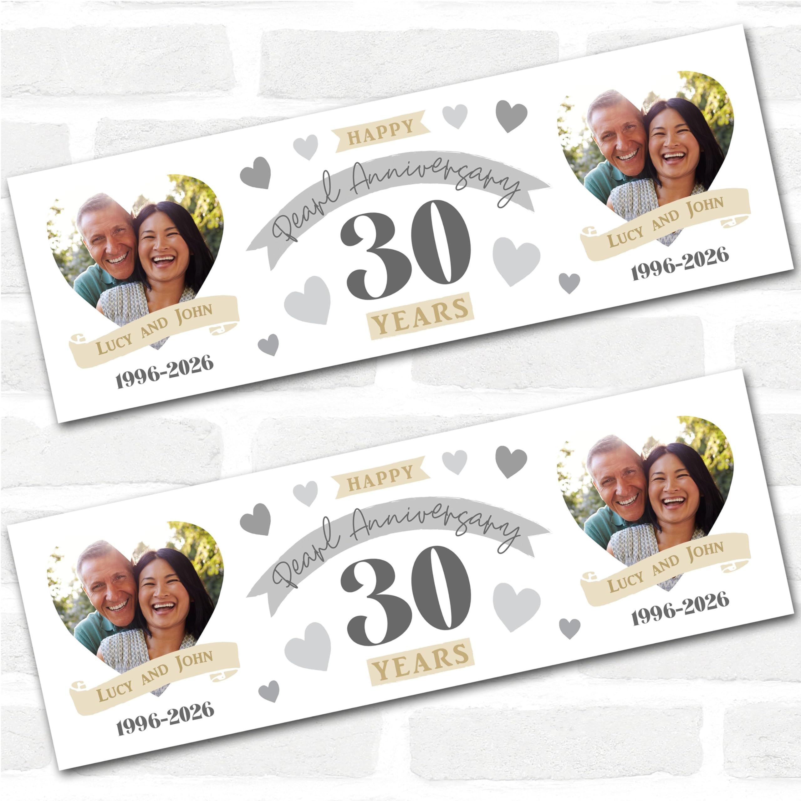 Personalised Party Banner For 30th Wedding Anniversary Pearl 30 Years Photo | Custom Large Party Decoration, Event Banner, Backdrop, Décor, Signage. 3 ft x 1 ft | 4.5 ft x 1.5 ft | 6 ft x 2 ft