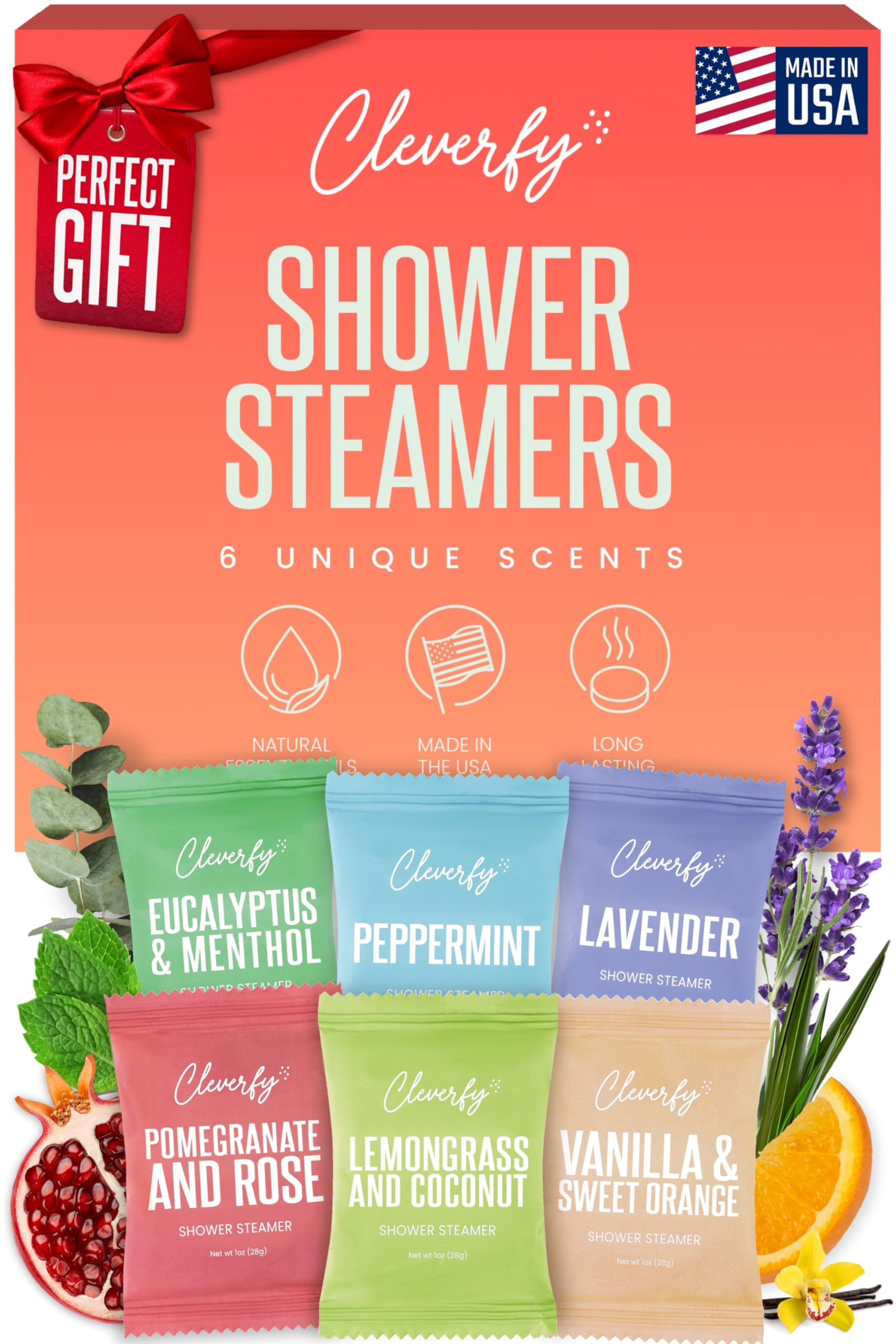 Cleverfy Shower Steamers Aromatherapy for Women and Men - Self-Care Shower Bombs for Stress Relief and Relaxation - 6 Tablets