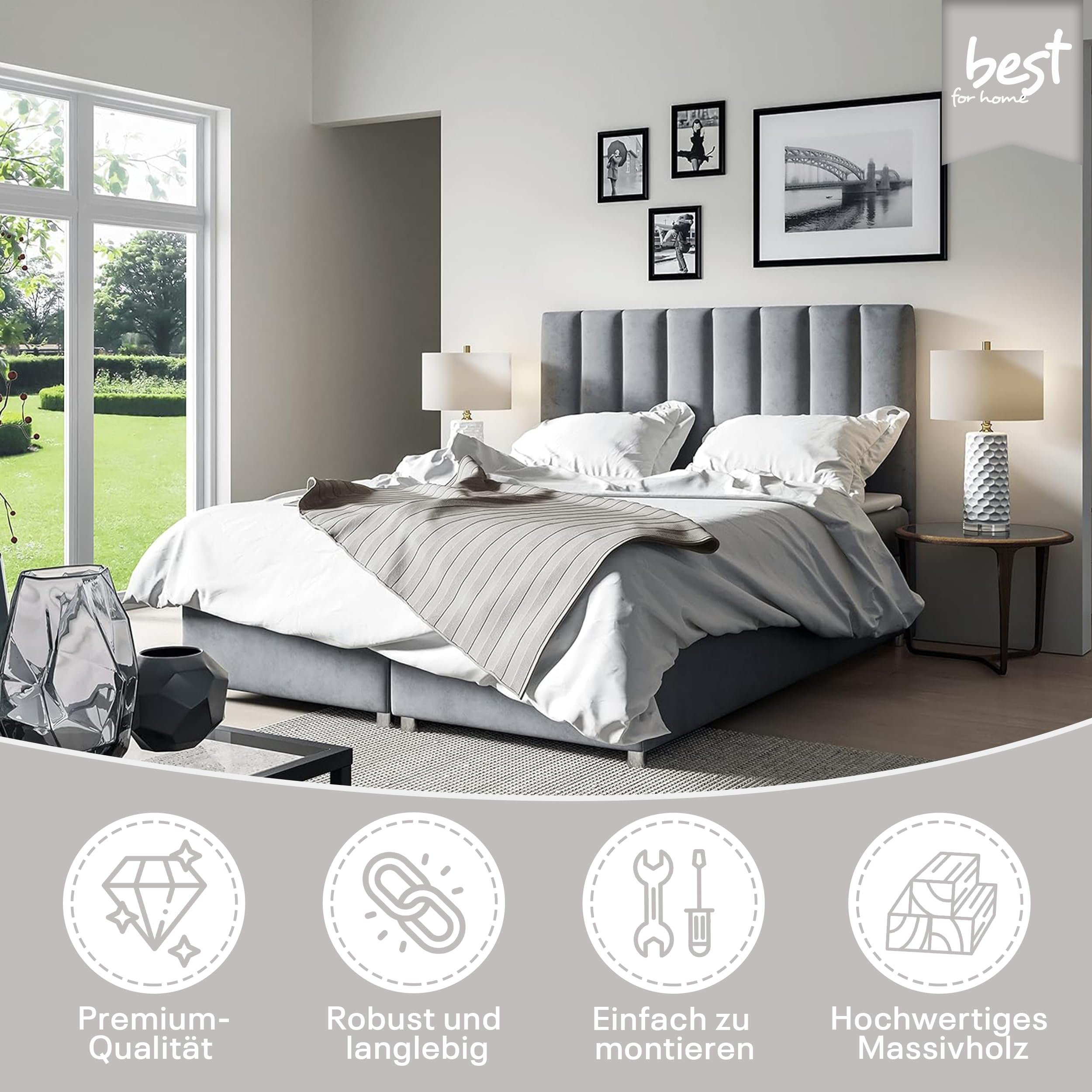 Letto a molle con contenitore per letto Trinity K-10 con molle Bonell, topper 200 x 200 cm, argento