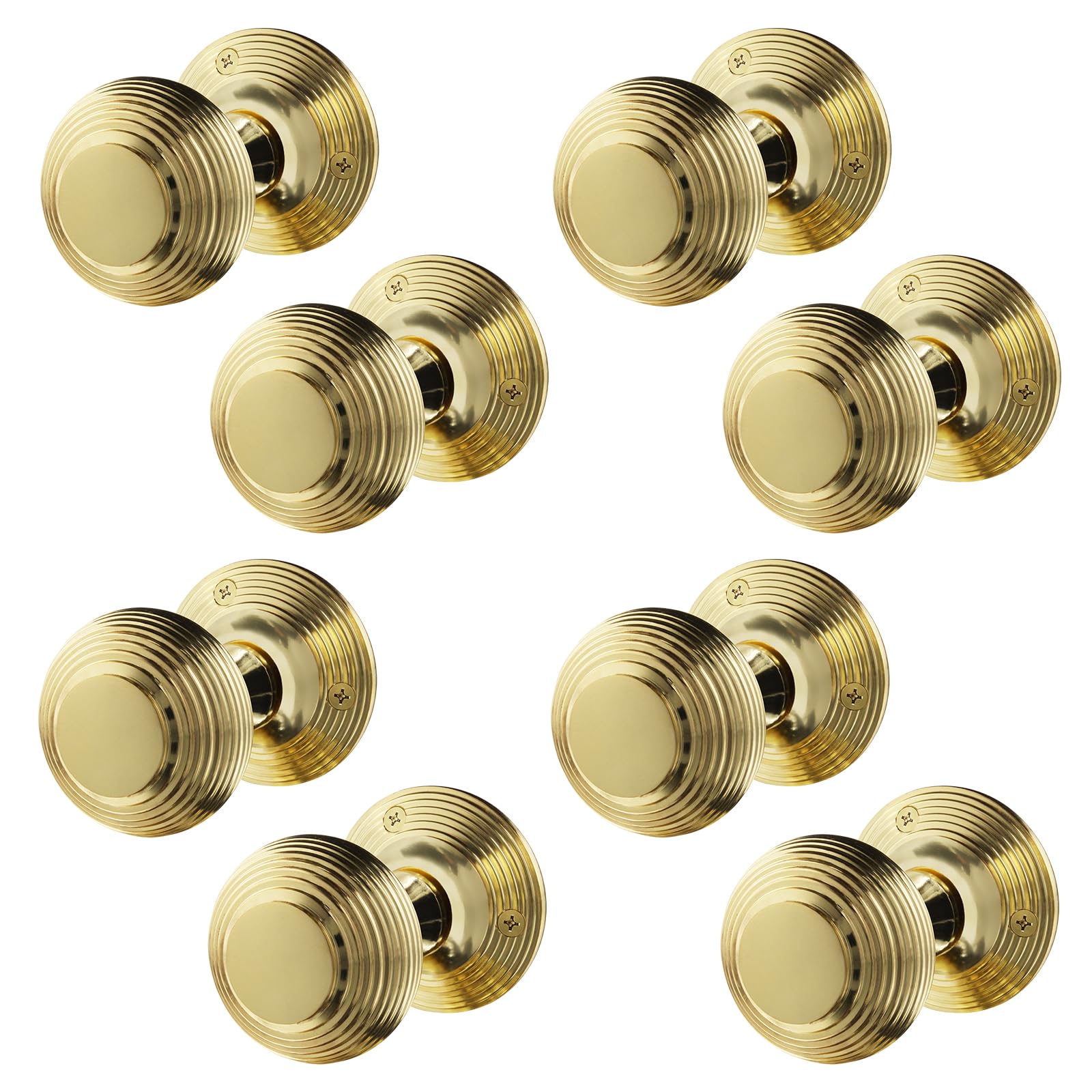 Eai Polished Brass Beehive Door Knobs | 4 Pairs Of Reeded Mortice Knobs (55Mm) For Internal Doors