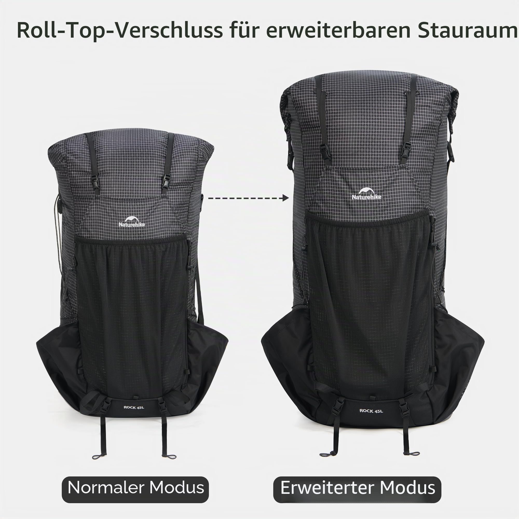 Naturehike Rock 2.0 Upgraded 45L Rucksack Interner Rahmen Wanderrucksack Damen mit Regenhülle Trekkingrucksacke für Outdoor Camping Reisen Backpacking(Schwarz 45l/M)