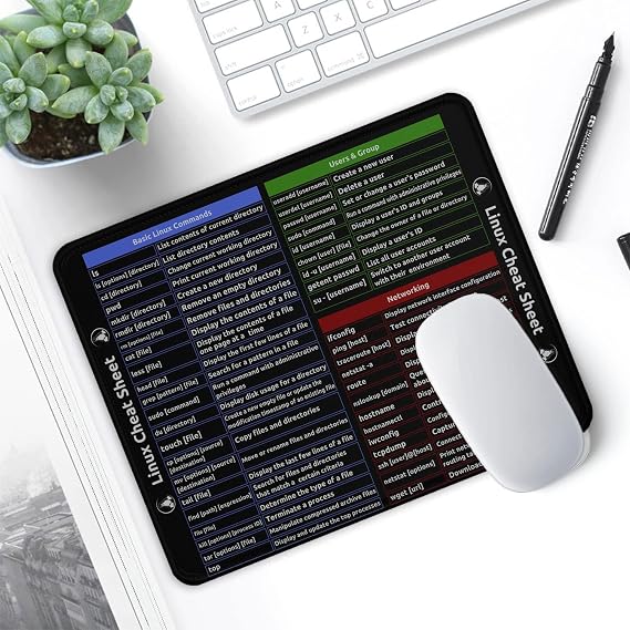 Linux Command Reference Mouse Pad, Black, Linux Cheat Sheet Computer Gaming Desk Mat
