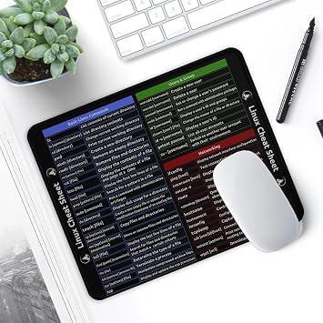 Linux Command Reference Mouse Pad, Black, Linux Cheat Sheet Computer Gaming Desk Mat