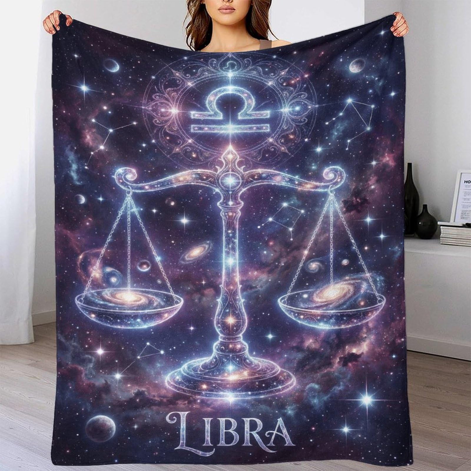 H3B8U2Y5 Libra Zodiac for Flannel Throw Blanket, Bedroom Couch Travel