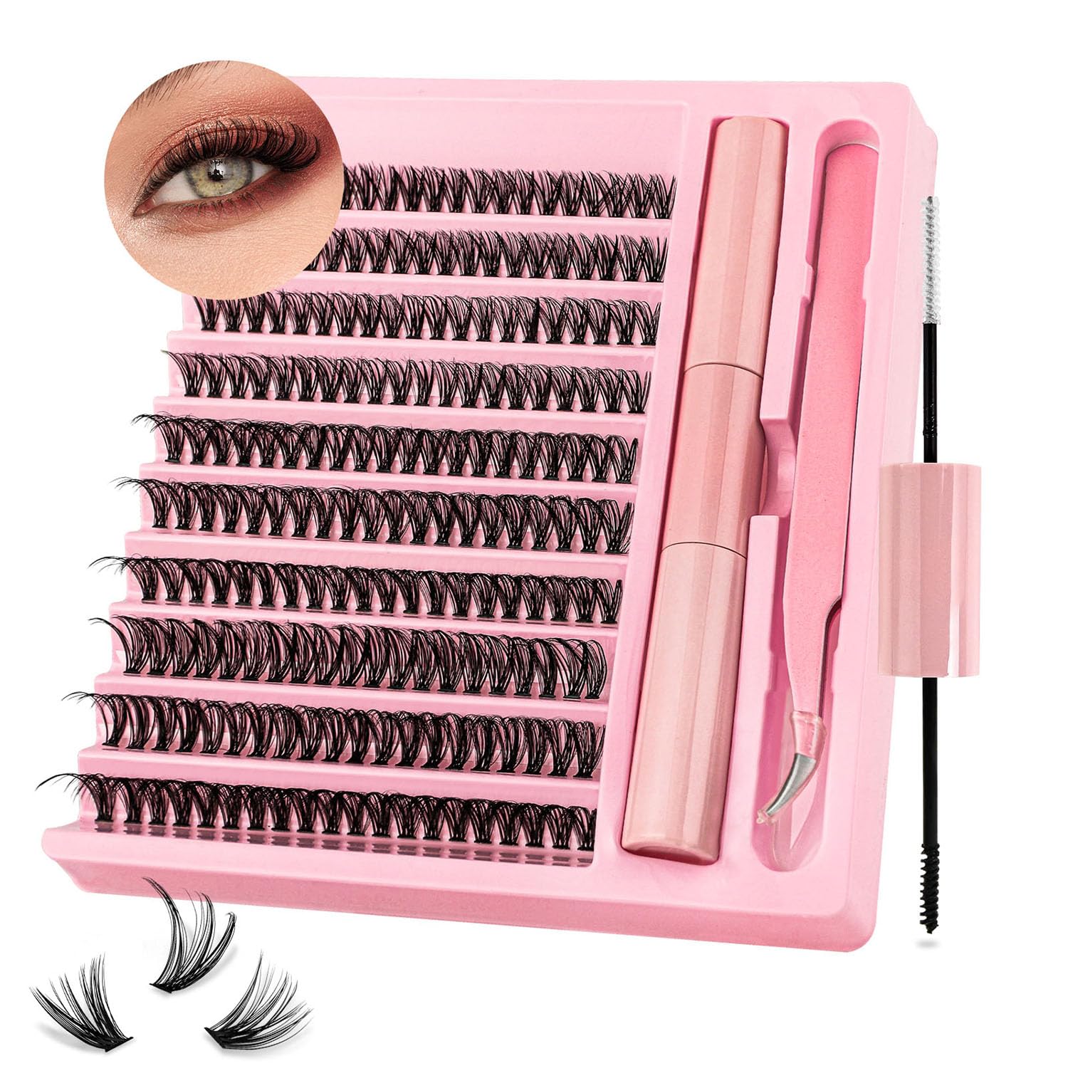 Kit Pestañas Postizas 200 PCS Individuales DIY Kit De Extensión De Pestañas Individuales 8-16mm Pestañas Pelo a Pelo y Pegamento Pinzas Extension Pestañas Kit (40D KIT)